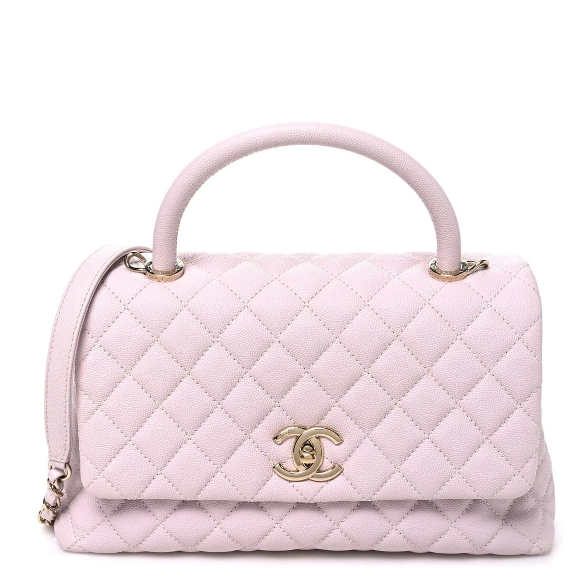 Chanel Coco Handle flap bag in lilac caviar leather with gold hardware